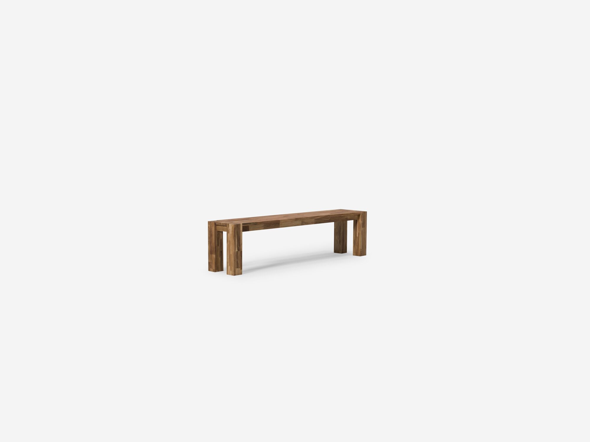 Angled view of the large Harvest modern dining bench